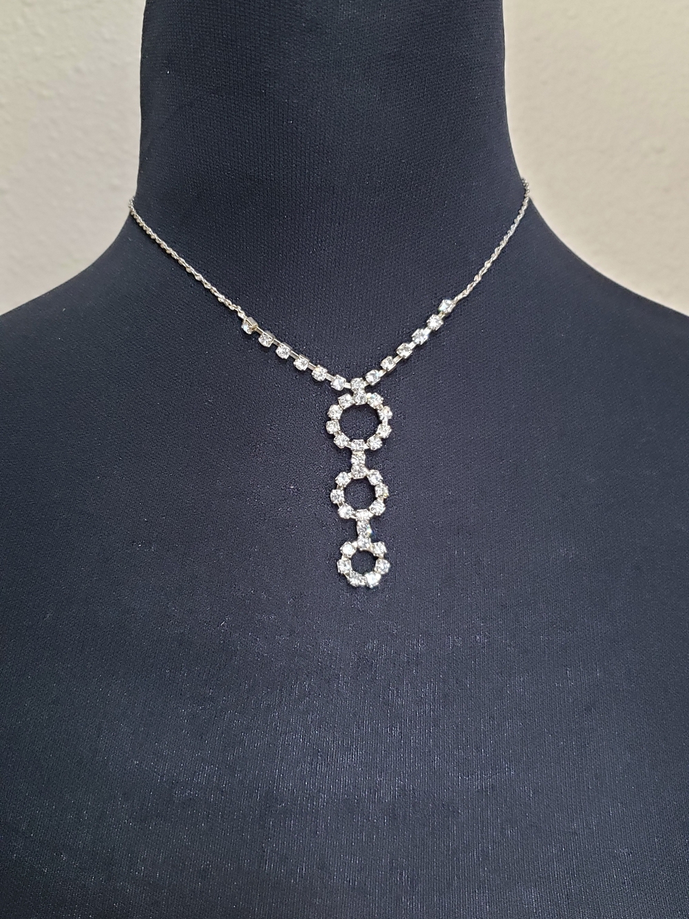 Silver-tone Rhinestone Drop Necklace